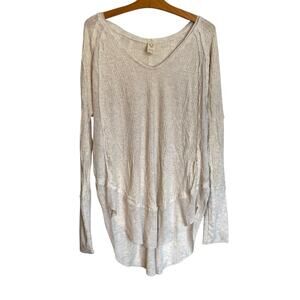 Free People We the Free Catalina Thermal Top Waffle Knit Oatmeal Cream V-Neck L